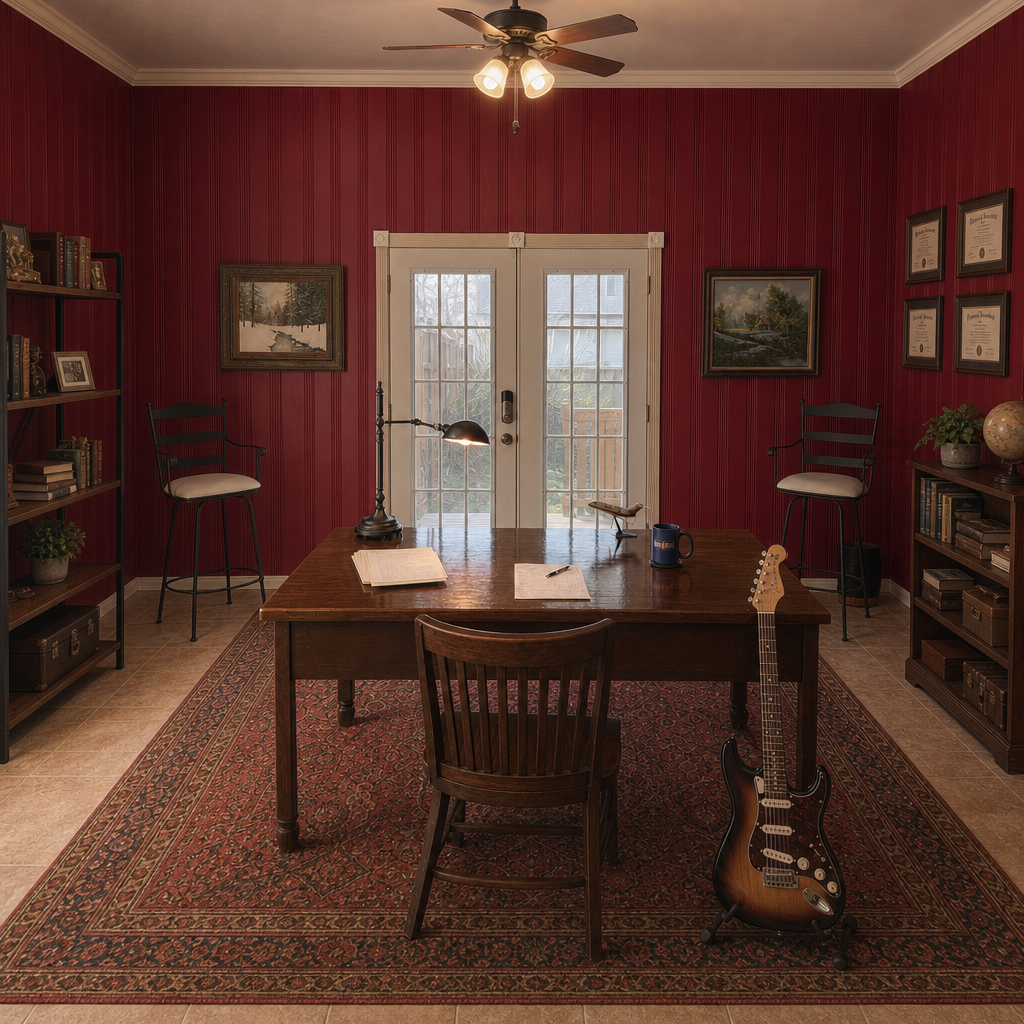 Songwriting desk with notebook and pen